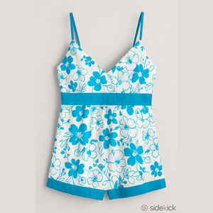 Marianne blue and white babydoll floral print tank top with empire waist size xl